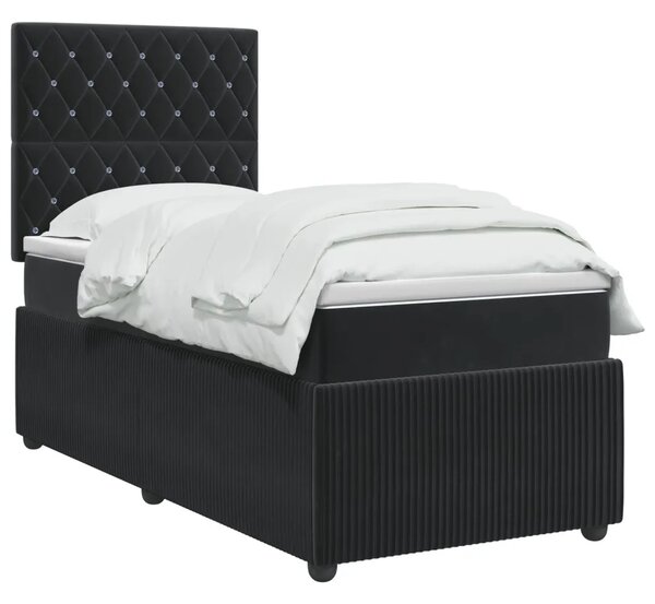 Boxspring krevet s madracem Crna 90 x 200 cm Baršun - Crna 90 x 200 cm Kristal s dugmadima