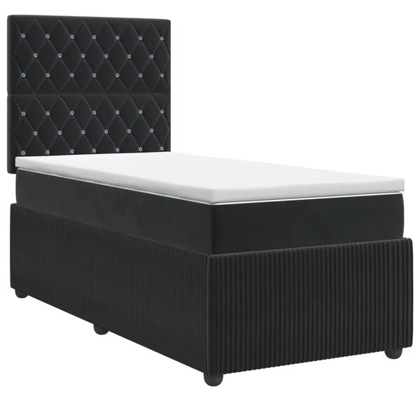 Boxspring krevet s madracem Crna 90 x 200 cm Baršun - Crna 90 x 200 cm Kristal s dugmadima