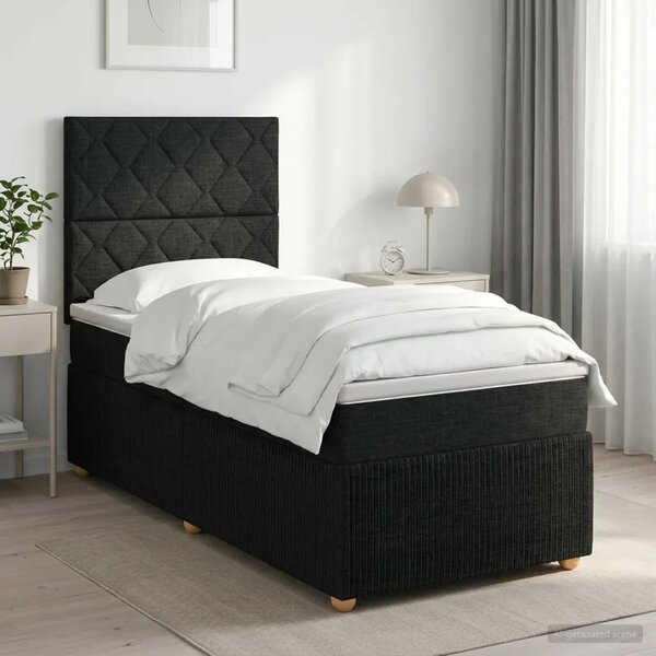 Boxspring krevet s madracem Crna 90 x 190 cm Tkanina - Crna 90 x 190 cm Dizajn s rombovima