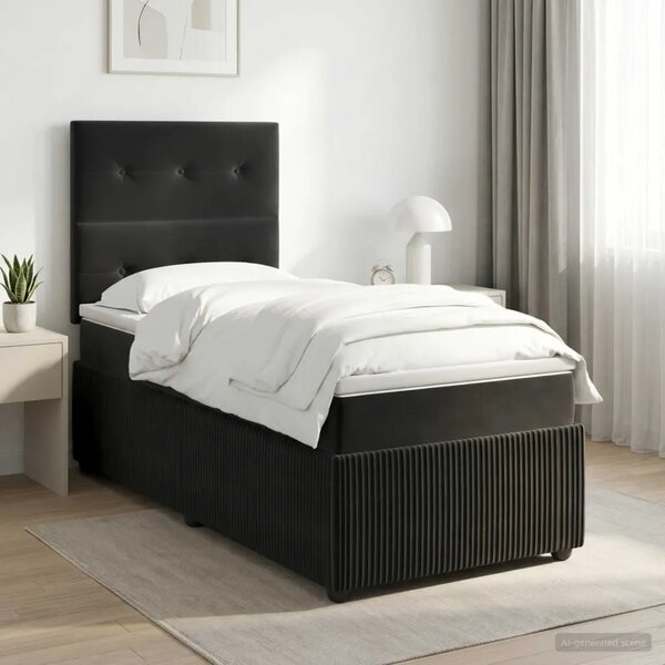 Boxspring krevet s madracem Crna 90 x 200 cm Baršun - Crna 90 x 200 cm Prošiveno gumbima