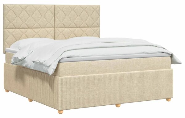 Boxspring krevet s madracem Krem 160 x 200 cm Tkanina - Krem 160 x 200 cm Dizajn s rombovima