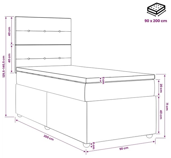 Boxspring krevet s madracem Crna 90 x 200 cm Baršun - Crna 90 x 200 cm Prošiveno gumbima
