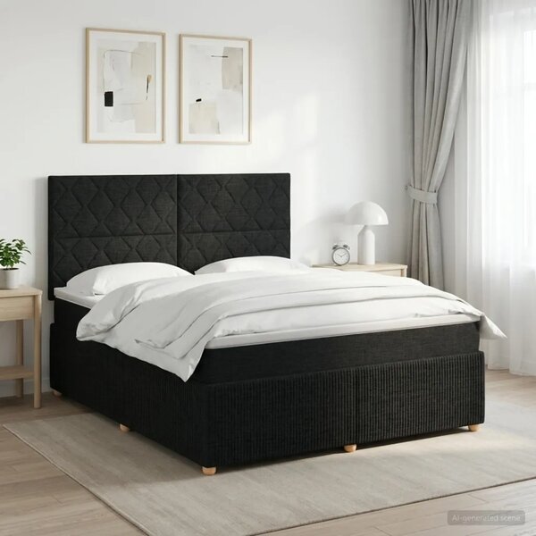 Boxspring krevet s madracem Crna 180 x 200 cm Tkanina - Crna 180 x 200 cm Dizajn s rombovima