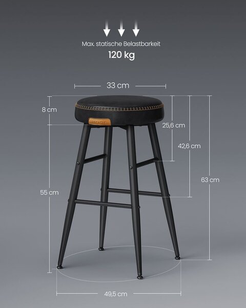 Barske stolice, set od 2 63 cm - Crna