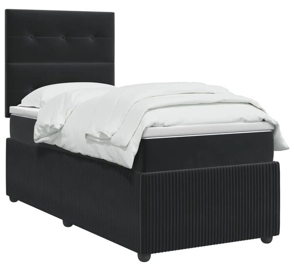 Boxspring krevet s madracem Crna 90 x 200 cm Baršun - Crna 90 x 200 cm Prošiveno gumbima