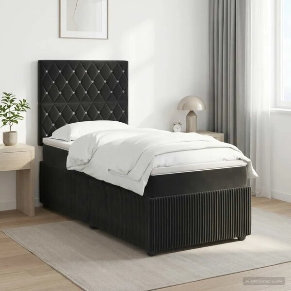 Boxspring krevet s madracem Crna 90 x 200 cm Baršun - Crna 90 x 200 cm Kristal s dugmadima