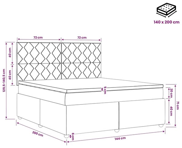 Boxspring krevet s madracem Tamnosiva 140 x 200 cm Tkanina - Tamnosiva 140 x 200 cm Dizajn s rombovima