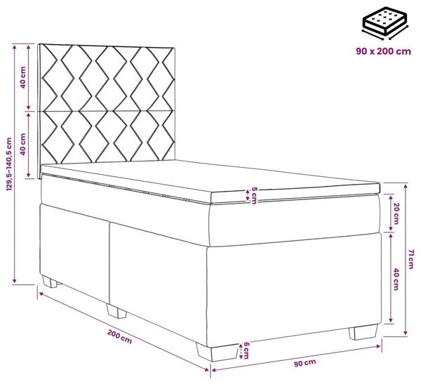 Boxspring krevet s madracem Crna 90 x 200 cm Tkanina - Crna 90 x 200 cm Dizajn s rombovima