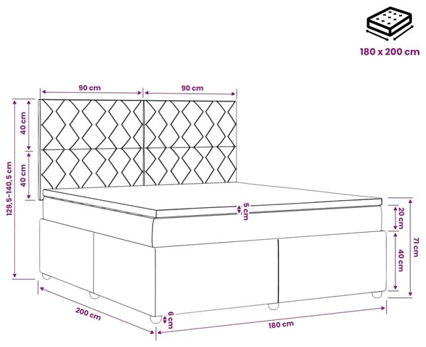 Boxspring krevet s madracem Crna 180 x 200 cm Tkanina - Crna 180 x 200 cm Dizajn s rombovima