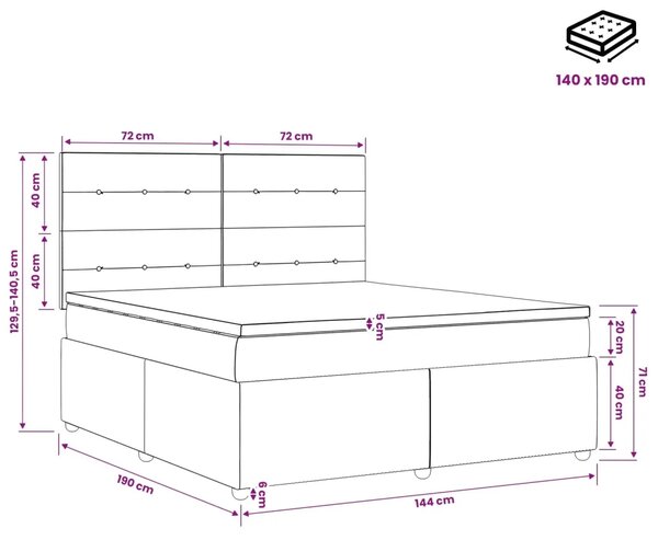 Boxspring krevet s madracem Ružičasta 140 x 190 cm Baršun - Ružičasta 140 x 190 cm Prošiveno gumbima