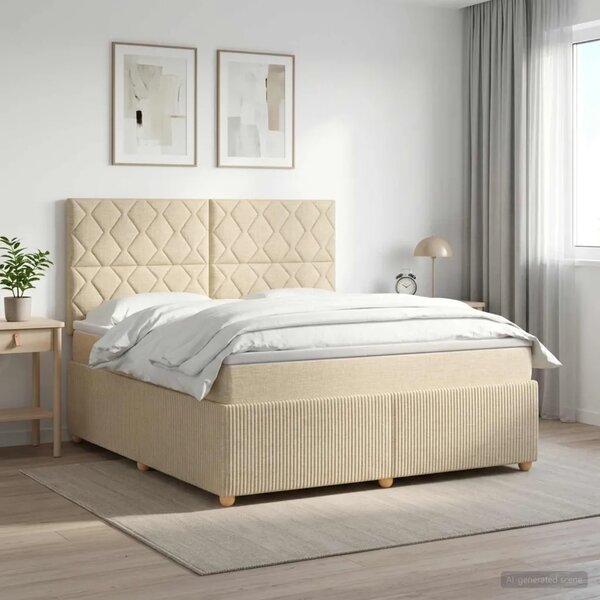 Boxspring krevet s madracem Krem 160 x 200 cm Tkanina - Krem 160 x 200 cm Dizajn s rombovima