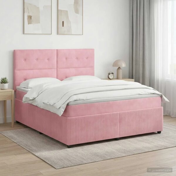Boxspring krevet s madracem Ružičasta 140 x 190 cm Baršun - Ružičasta 140 x 190 cm Prošiveno gumbima