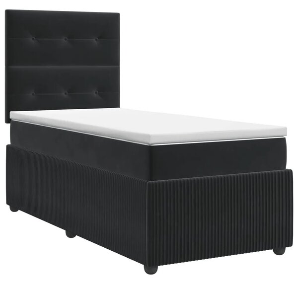 Boxspring krevet s madracem Crna 90 x 200 cm Baršun - Crna 90 x 200 cm Prošiveno gumbima