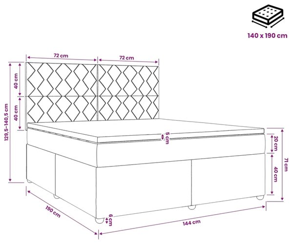 Boxspring krevet s madracem Svjetlosiva 140 x 190 cm Tkanina - Svjetlosiva 140 x 190 cm Dizajn s rombovima