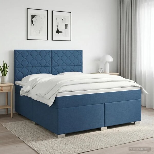 Boxspring krevet s madracem Plava 180 x 200 cm Tkanina - Plava 180 x 200 cm Dizajn s rombovima