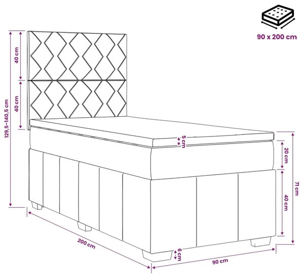 Boxspring krevet s madracem Crna 90 x 200 cm Tkanina - Crna 90 x 200 cm Dizajn s rombovima