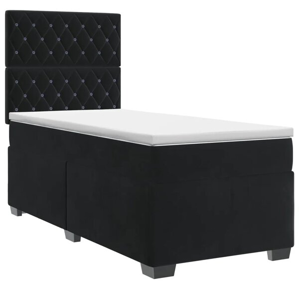 Boxspring krevet s madracem Crna 90 x 200 cm Baršun - Crna 90 x 200 cm Kristal s dugmadima