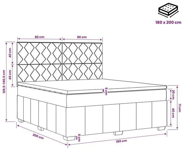 Boxspring krevet s madracem Crna 180 x 200 cm Tkanina - Crna 180 x 200 cm Dizajn s rombovima