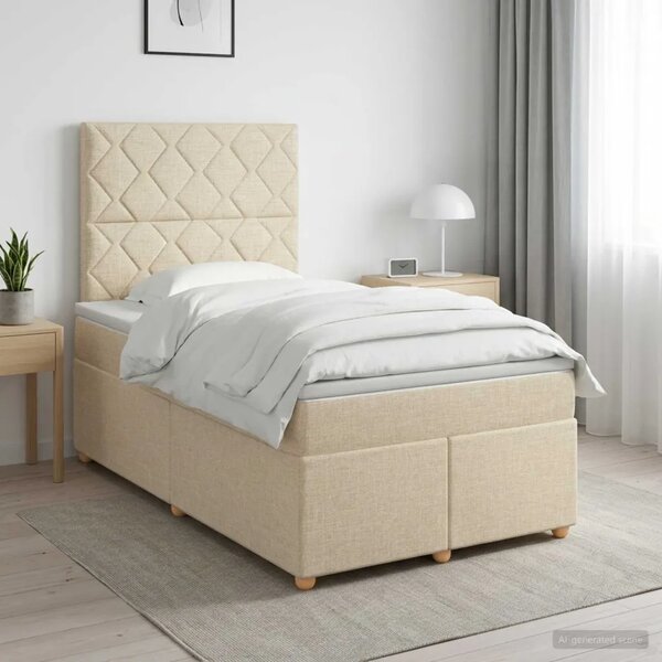 Boxspring krevet s madracem Krem 120 x 190 cm Tkanina - Krem 120 x 190 cm Dizajn s rombovima