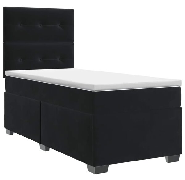 Boxspring krevet s madracem Crna 90 x 200 cm Baršun - Crna 90 x 200 cm Prošiveno gumbima