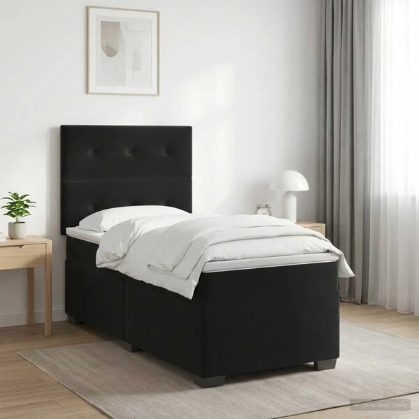 Boxspring krevet s madracem Crna 90 x 200 cm Baršun - Crna 90 x 200 cm Prošiveno gumbima