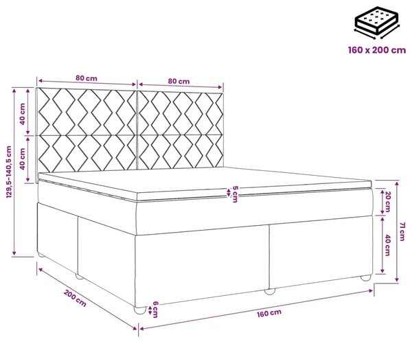 Boxspring krevet s madracem Plava 160 x 200 cm Tkanina - Plava 160 x 200 cm Dizajn s rombovima