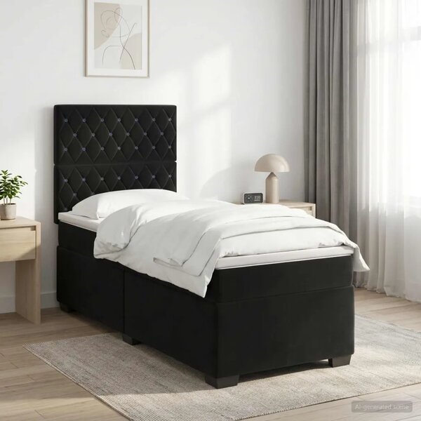 Boxspring krevet s madracem Crna 90 x 200 cm Baršun - Crna 90 x 200 cm Kristal s dugmadima
