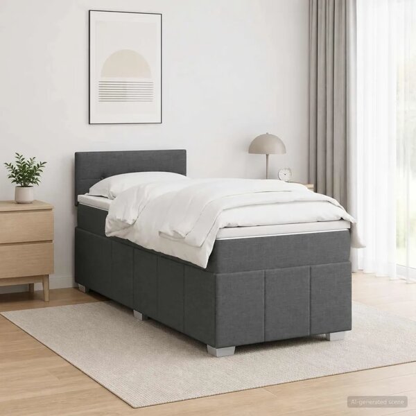 Krevet s box springom madracem i LED-om Tamnosiva 90 x 190 cm - Tamnosiva Jjedan Prošiveno gumbima