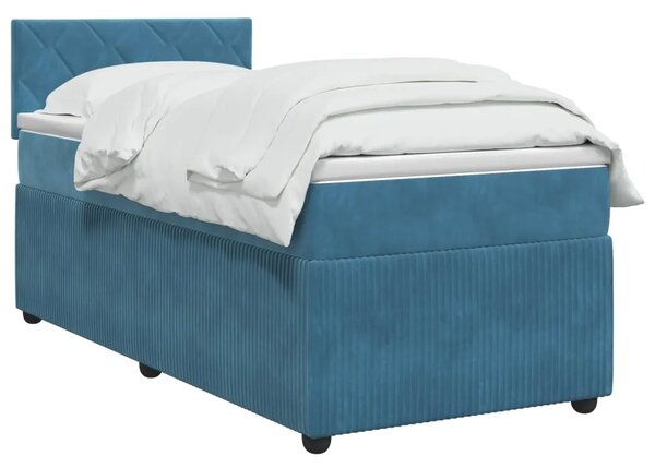 Boxspring krevet s madracem Plava 90 x 200 cm Baršun - Plava 90 x 200 cm Dizajn s rombovima