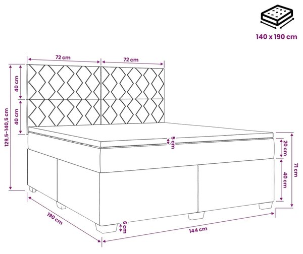 Boxspring krevet s madracem Tamnosiva 140 x 190 cm Tkanina - Tamnosiva 140 x 190 cm Dizajn s rombovima