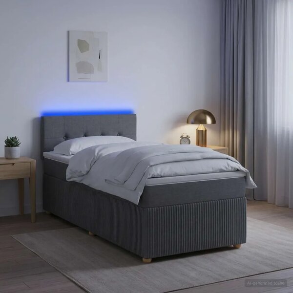 Krevet s box springom madracem i LED-om Tamnosiva 90 x 190 cm - Tamnosiva Jjedan Prošiveno gumbima