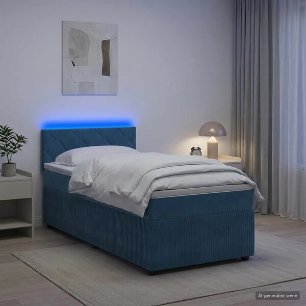 Boxspring krevet s madracem Plava 90 x 200 cm Baršun - Plava 90 x 200 cm Dizajn s rombovima