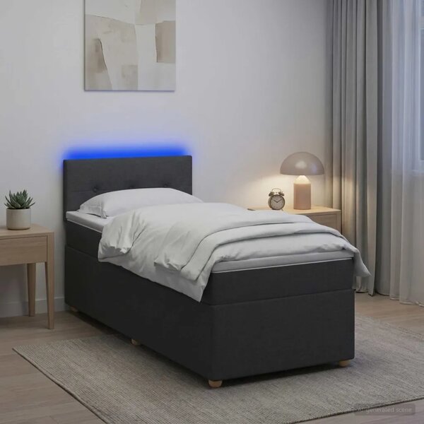 Krevet s box springom madracem i LED-om Tamnosiva 90 x 190 cm - Tamnosiva jedna veličina Prošiveno gumbima