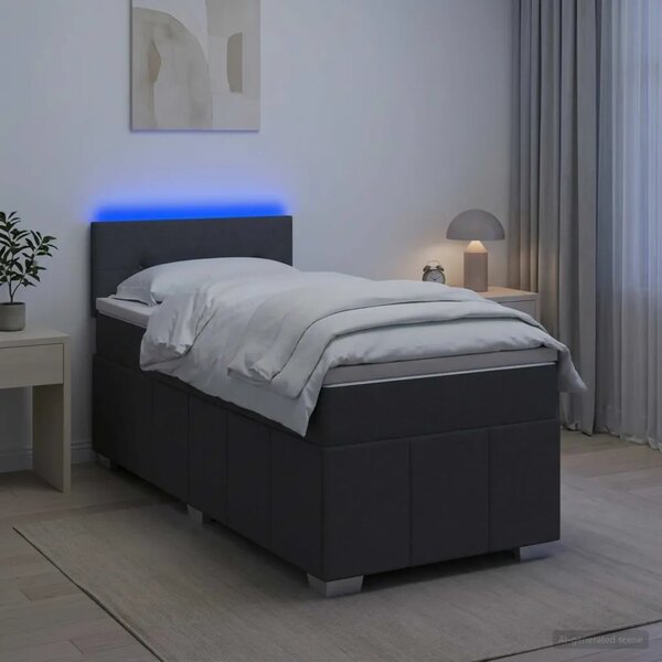 Krevet s box springom madracem i LED-om Tamnosiva 90 x 190 cm - Tamnosiva Jjedan Prošiveno gumbima