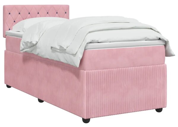 Boxspring krevet s madracem Ružičasta 90 x 200 cm Baršun - Ružičasta 90 x 200 cm Kristal s dugmadima