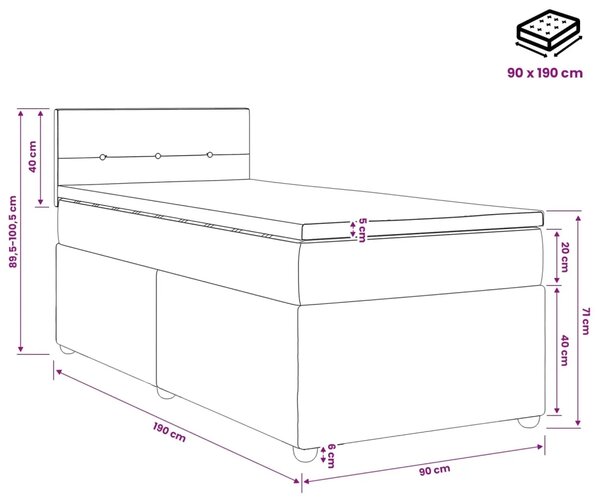 Krevet s box springom madracem i LED-om Tamnosiva 90 x 190 cm - Tamnosiva jedna veličina Prošiveno gumbima