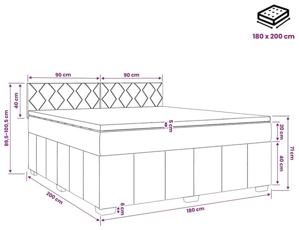 Boxspring krevet s madracem Crna 180 x 200 cm Tkanina - Crna 180 x 200 cm Dizajn s rombovima