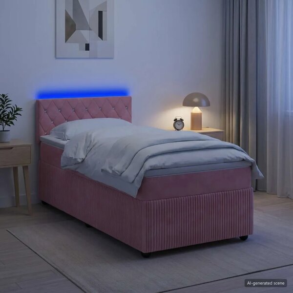 Boxspring krevet s madracem Ružičasta 90 x 190 cm Baršun - Ružičasta 90 x 190 cm Kristal s dugmadima