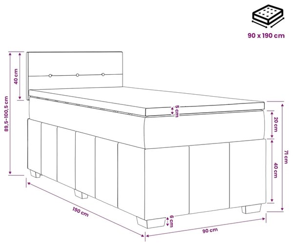 Krevet s box springom madracem i LED-om Tamnosiva 90 x 190 cm - Tamnosiva Jjedan Prošiveno gumbima