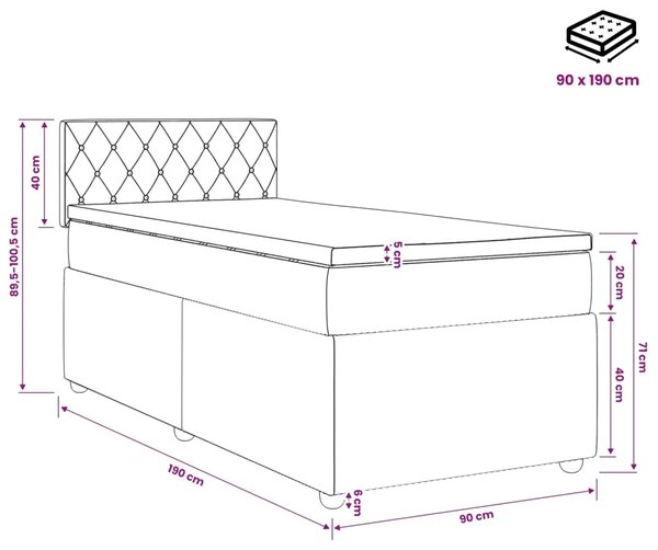 Boxspring krevet s madracem Ružičasta 90 x 190 cm Baršun - Ružičasta 90 x 190 cm Kristal s dugmadima