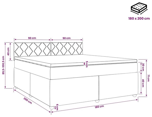 Boxspring krevet s madracem Crna 180 x 200 cm Tkanina - Crna 180 x 200 cm Dizajn s rombovima