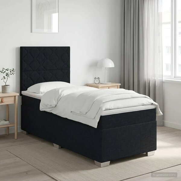 Boxspring krevet s madracem Crna 90 x 190 cm Tkanina - Crna 90 x 190 cm Dizajn s rombovima