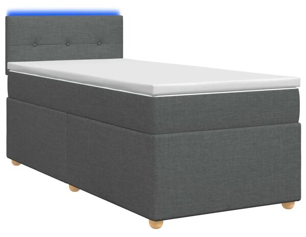 Krevet s box springom madracem i LED-om Tamnosiva 90 x 190 cm - Tamnosiva jedna veličina Prošiveno gumbima