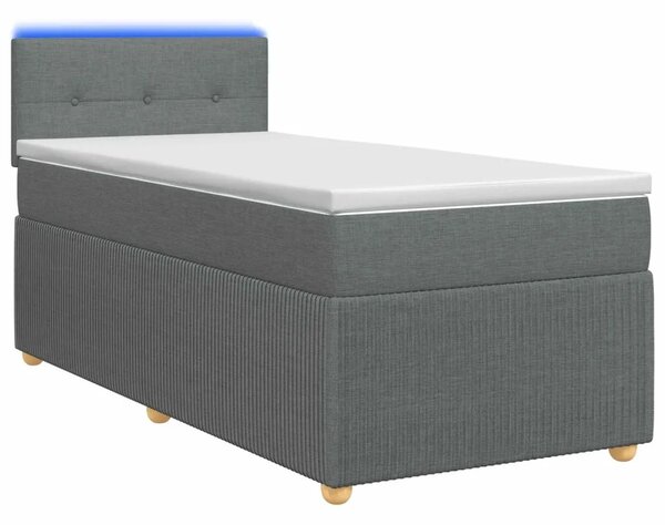 Krevet s box springom madracem i LED-om Tamnosiva 90 x 190 cm - Tamnosiva Jjedan Prošiveno gumbima