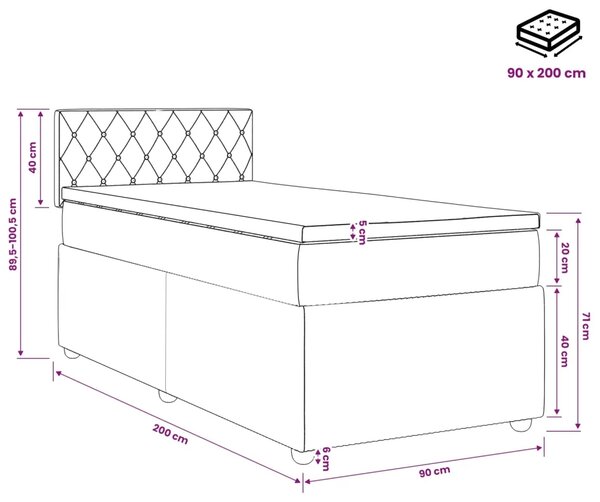 Boxspring krevet s madracem Ružičasta 90 x 200 cm Baršun - Ružičasta 90 x 200 cm Kristal s dugmadima