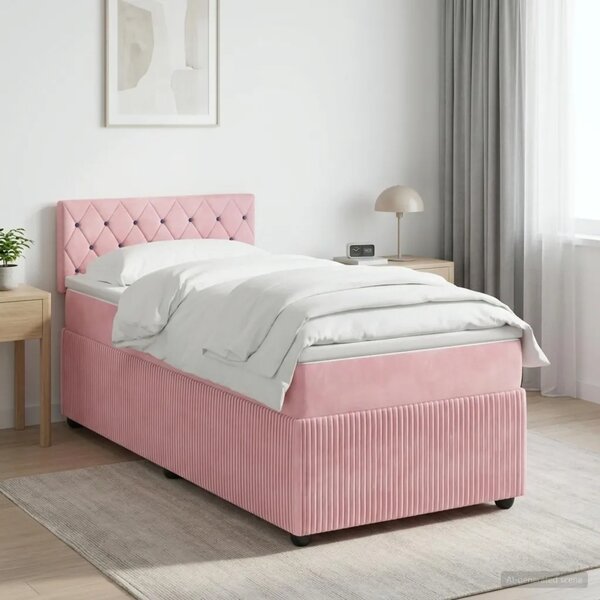 Boxspring krevet s madracem Ružičasta 90 x 190 cm Baršun - Ružičasta 90 x 190 cm Kristal s dugmadima
