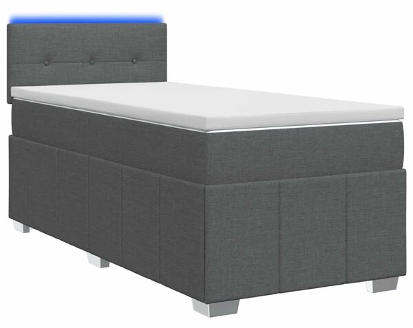 Krevet s box springom madracem i LED-om Tamnosiva 90 x 190 cm - Tamnosiva Jjedan Prošiveno gumbima