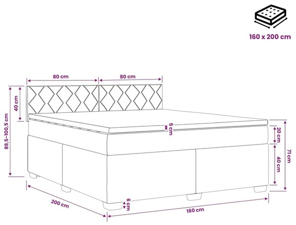 Boxspring krevet s madracem Tamnosiva 160 x 200 cm Baršun - Tamnosiva 160 x 200 cm Dizajn s rombovima