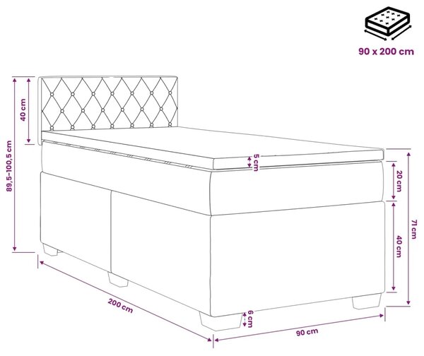 Boxspring krevet s madracem Ružičasta 90 x 200 cm Baršun - Ružičasta 90 x 200 cm Kristal s dugmadima