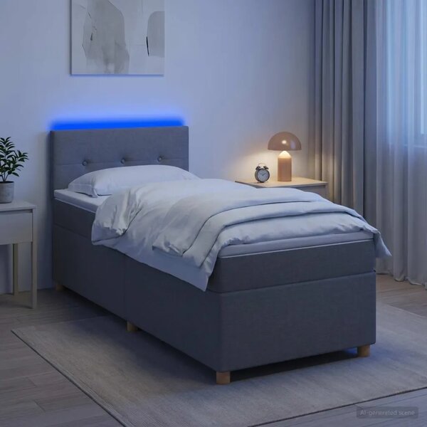 Boxspring krevet s madracem Svjetlosiva 90 x 200 cm Tkanina - Svjetlosiva 90 x 200 cm Prošiveno gumbima